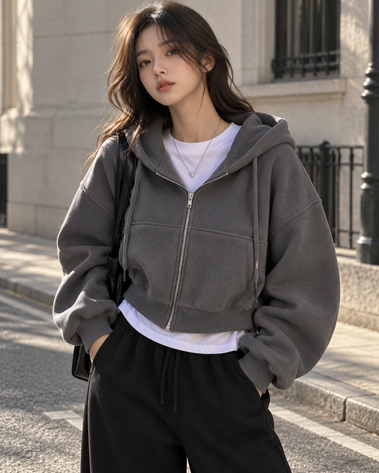 Sudadera Nara cropped con cremallera
