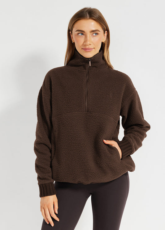 Chaqueta Elva sherpa chocolate con media cremallera