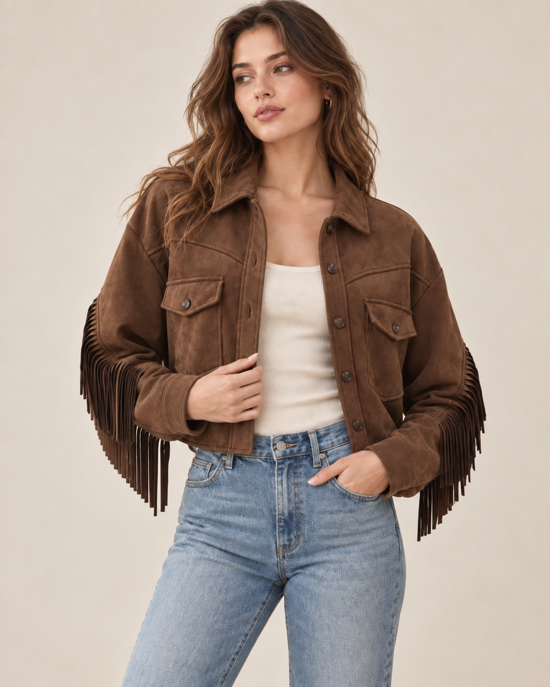 Chaqueta cropped con flecos · imagen 2
