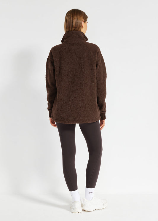Chaqueta Elva sherpa chocolate con media cremallera