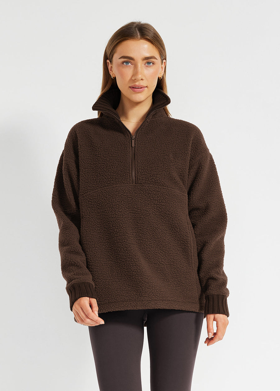 Chaqueta Elva sherpa chocolate con media cremallera