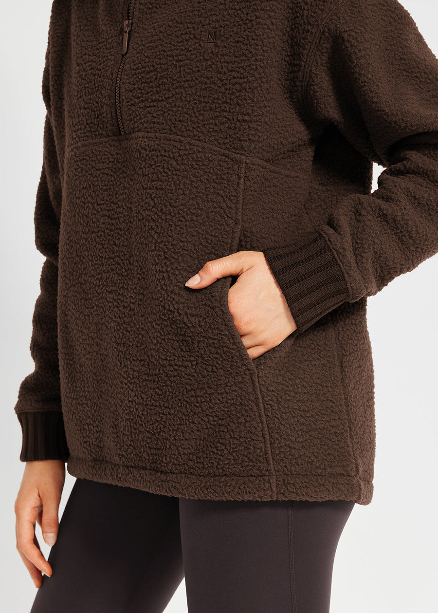 Chaqueta Elva sherpa chocolate con media cremallera