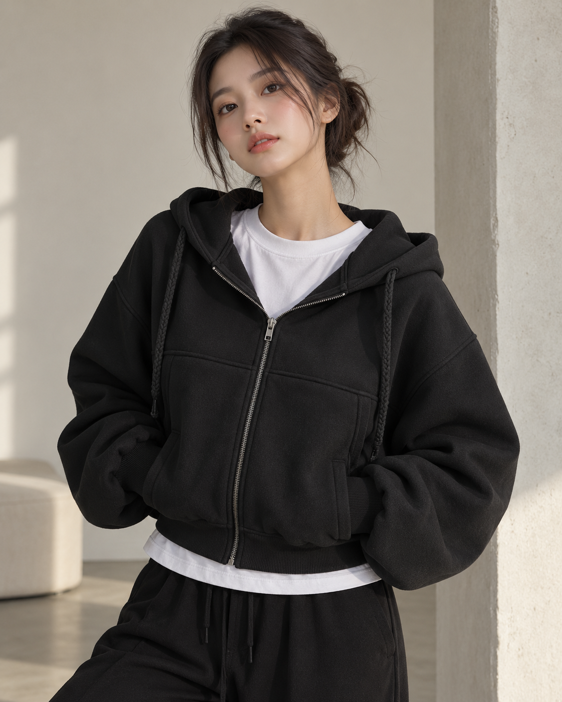 Sudadera Nara cropped con cremallera
