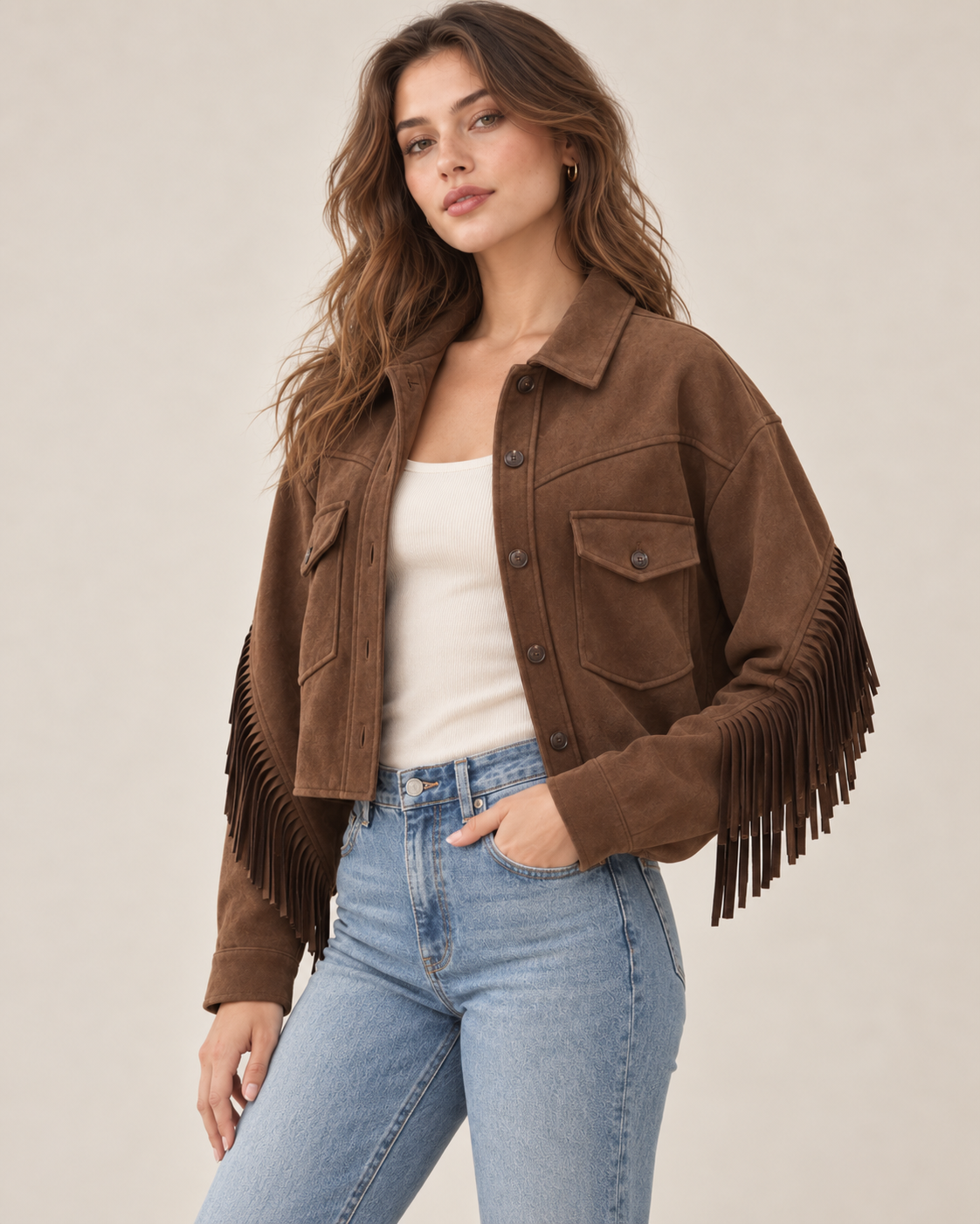 Chaqueta cropped con flecos · imagen 3