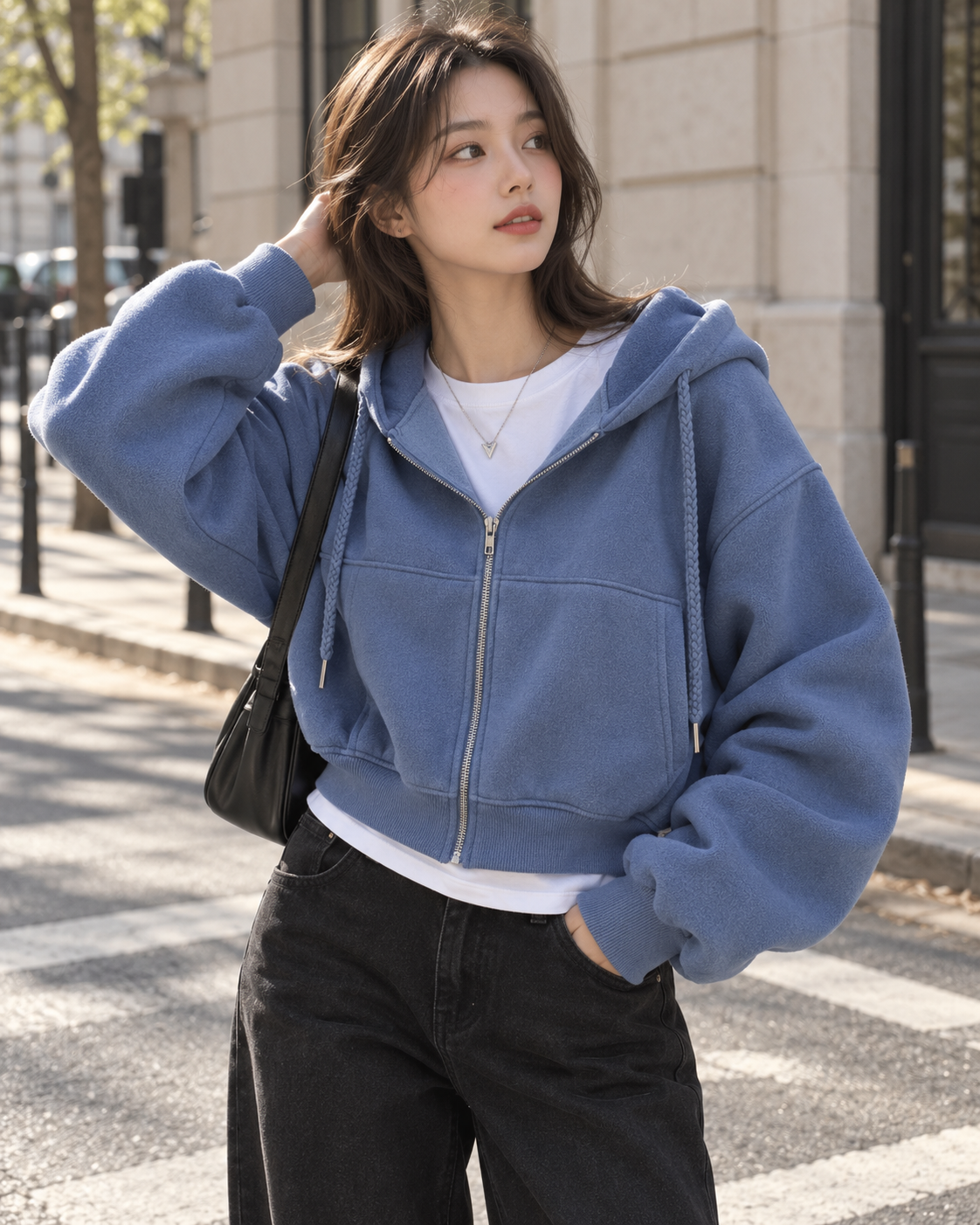 Sudadera Nara cropped con cremallera