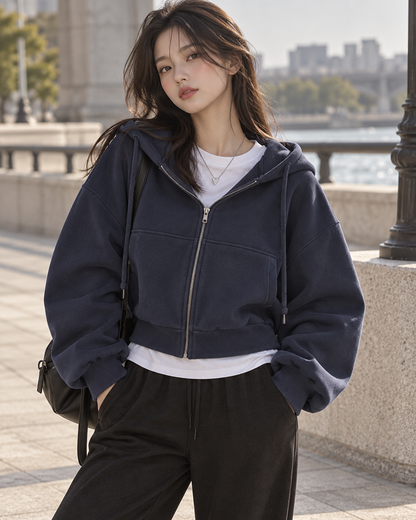 Sudadera Nara cropped con cremallera