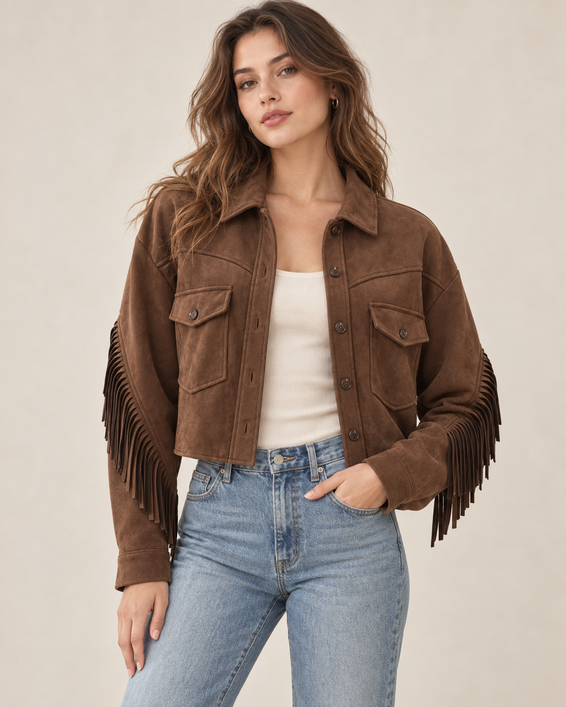 Chaqueta cropped con flecos · imagen 1