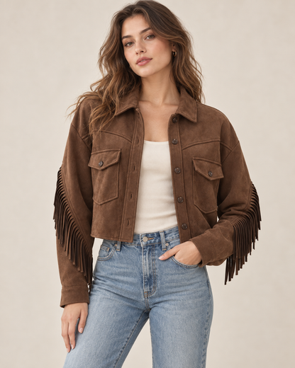 Chaqueta cropped con flecos · imagen 1