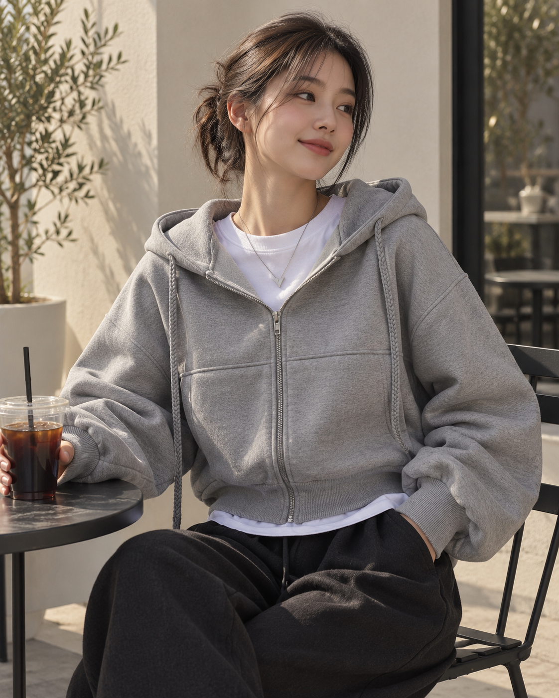 Sudadera Nara cropped con cremallera